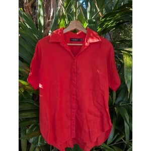 Ralph Lauren Black Label Women's shirt 100% Linen S Red Orange preppy elevated